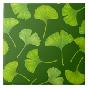 Carreau Motif Ginkgo sur vert foncé