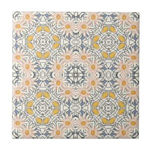 Carreau Motif graphique Retro Blue Orange Yellow Daisy