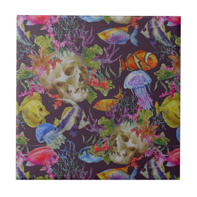 Carreau Motif grunge de vie marine (Devant)