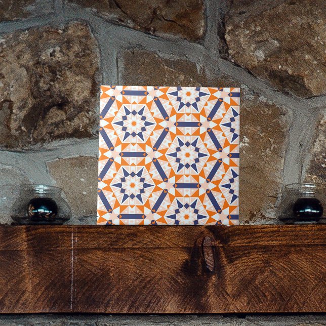 Carreau Motif Hexagones géométriques à crème bleue orange (Créateur téléchargé)