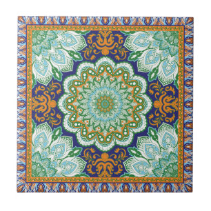 Carreau Motif islamique Orange, Bleu, Carrelage en céramiq