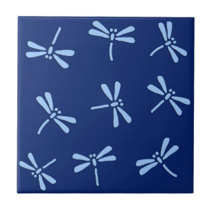 Carreau Motif japonais de libellules, Cobalt et Sky Blue