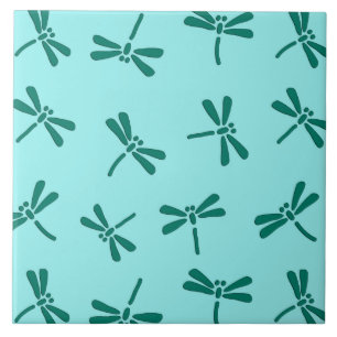 Carreau Motif japonais de libellules, Turquoise et Aqua