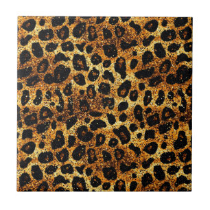 Carreau Motif Léopard Brun Doré Pailleté Luxe