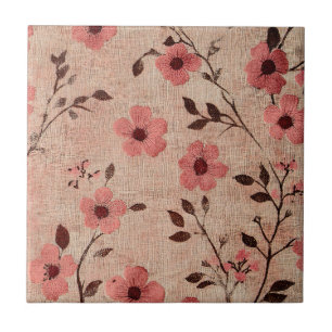 Carreau Motif Lin Floral Rosé Rustique (4)