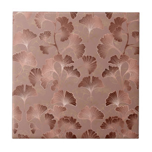 Carreau Motif Luxueux Feuille de Ginkgo Rose Pâle Moderne