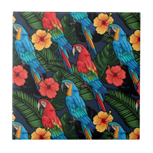 Carreau Motif Macaw Et Hibiscus