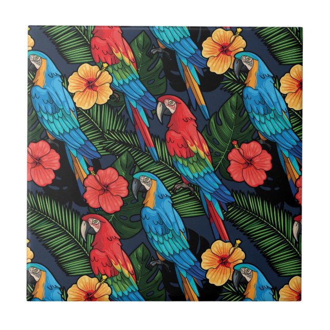 Carreau Motif Macaw Et Hibiscus (Devant)