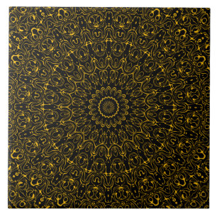 Carreau Motif Mandala d'or avec symétrie radiante