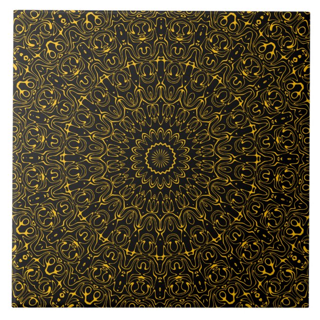 Carreau Motif Mandala d'or avec symétrie radiante (Devant)
