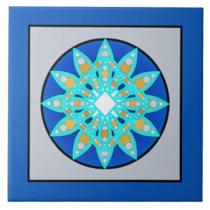 Carreau Motif Mandala en bleu et gris Cobalt / gris