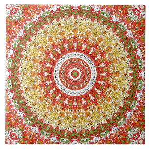 Carreau Motif Mandala Fiesta en rouge, jaune et vert