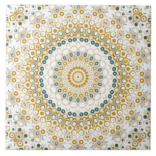 Carreau Motif Mandala géométrique doré et vert