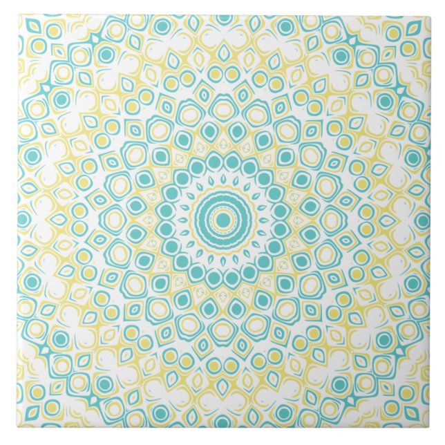Carreau Motif Mandala géométrique turquoise et jaune (Devant)