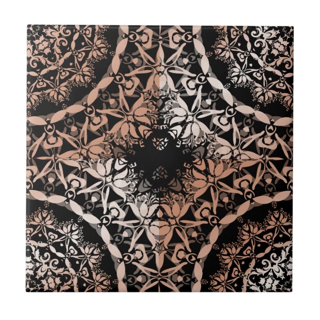 Carreau Motif Mandala noir cuivre (Devant)