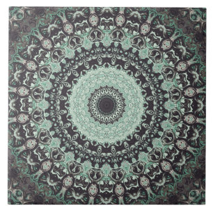 Carreau Motif Mandala Vert Menthe et Charbon
