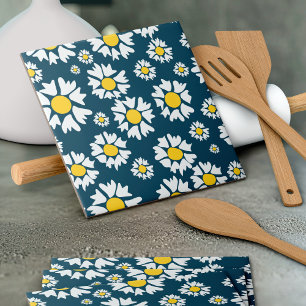 Carreau Motif marguerrier, motif floral, marguerites blanc