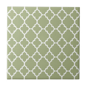 Carreau Motif marocain blanc de Quatrefoil de vert sauge