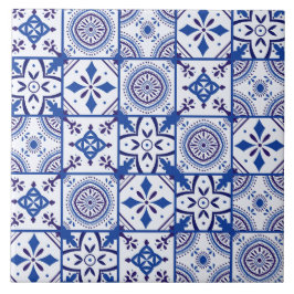Carreau Motif marocain en bleu, blanc & noir