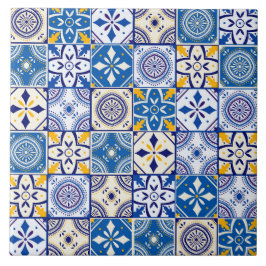 Carreau Motif marocain en bleu crème jaune Turquoise blanc