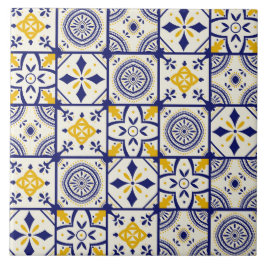 Carreau Motif marocain en Bleu, Jaune, Crème