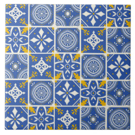 Carreau Motif marocain en Bleu Turquoise, Jaune, Crème