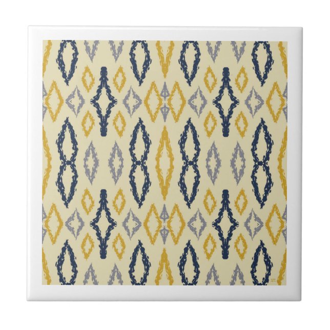Carreau Motif marocain Ikat Blue Yellow (Devant)