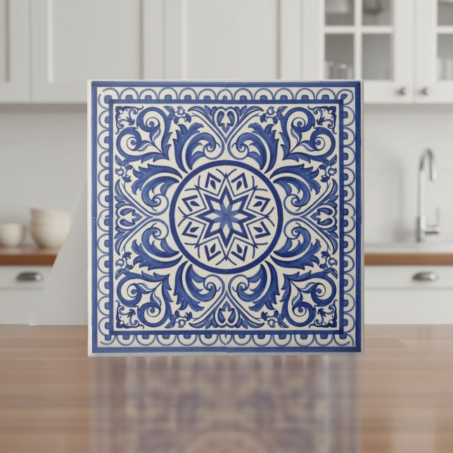 Carreau Motif méditerranéen Pat#11 bleu ivoire ID1195 (Créateur téléchargé)