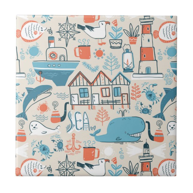 Carreau Motif mignon de griffonnage de la Mer du Nord (Devant)