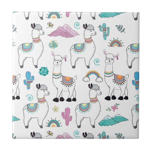 Carreau Motif mignon de lama de bande dessinée (Devant)