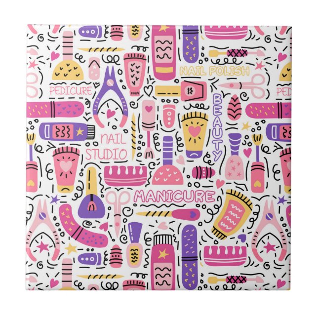 Carreau Motif mignon de manucure de griffonnage (Devant)