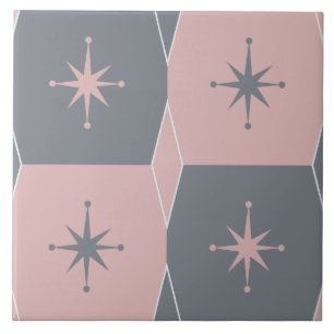 Carreau Motif moderne du milieu du siècle rose et gris