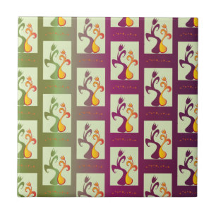 Carreau Motif moderne vert et violet Tulip Couple