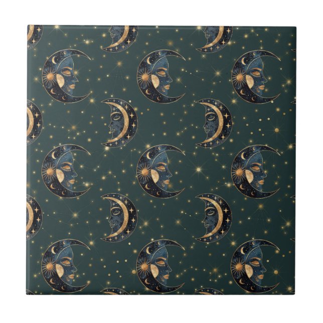 Carreau Motif mystique de croissant de lune et d'étoiles (Devant)