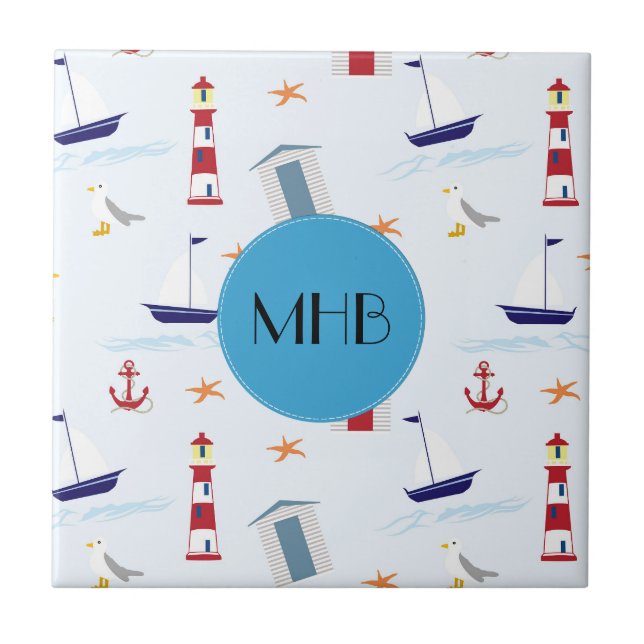 Carreau Motif nautique, Motif marin, Monogramme (Devant)