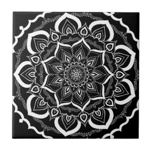 Carreau Motif noir chic de Bohème de mandala de Mehendi de