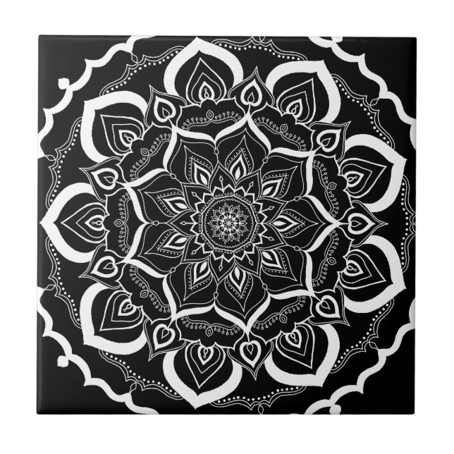 Carreau Motif noir chic de Bohème de mandala de Mehendi de (Devant)