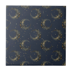 Carreau Motif Nuit Étoilée Lune Céleste Or