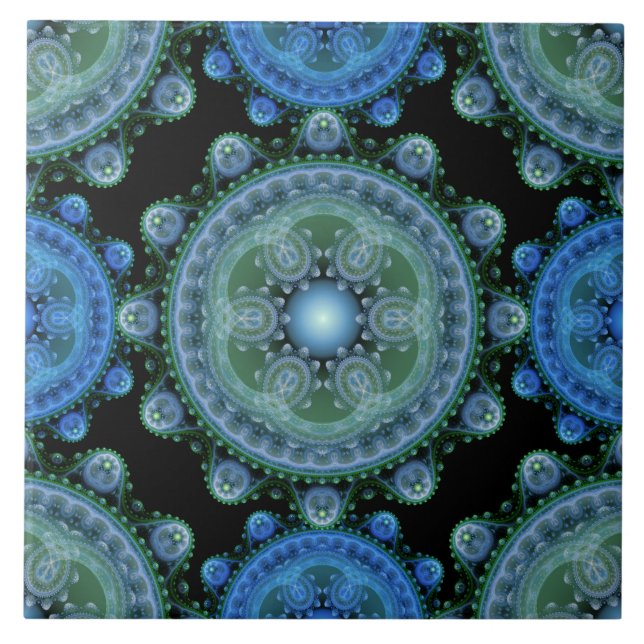 Carreau Motif oriental bleu fractal vert (Devant)