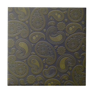 Carreau Motif paisley marron doré
