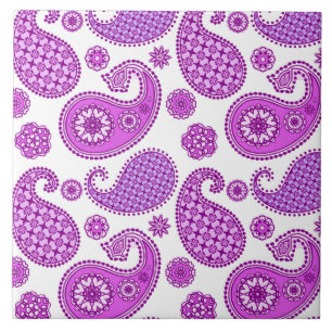 Carreau Motif Paisley, violet, violet et blanc