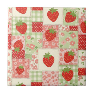 Carreau Motif Patchwork de Pique-Nique aux Fraises Vintage