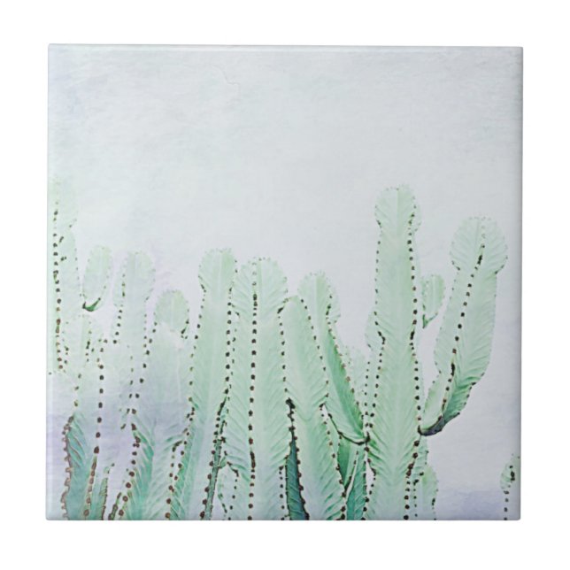 Carreau Motif Plante Stylisé Pale Green Cactus (Devant)