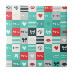 Carreau Motif Pop Art MAMAN Amour avec des Cœurs & des Rub