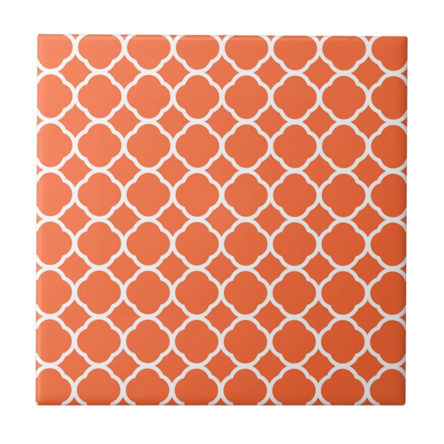 Carreau Motif Quatrefoil en Mandarin Orange et Blanc (Devant)