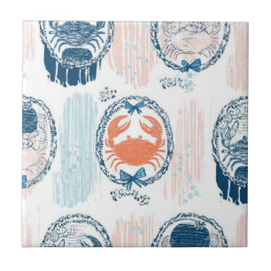 Carreau Motif rayé côtier bleu orange crabe nautique