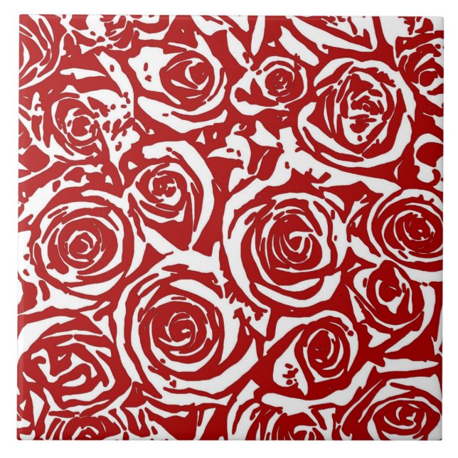 Carreau Motif Rose Abstrait moderne, rouge foncé et blanc  (Devant)