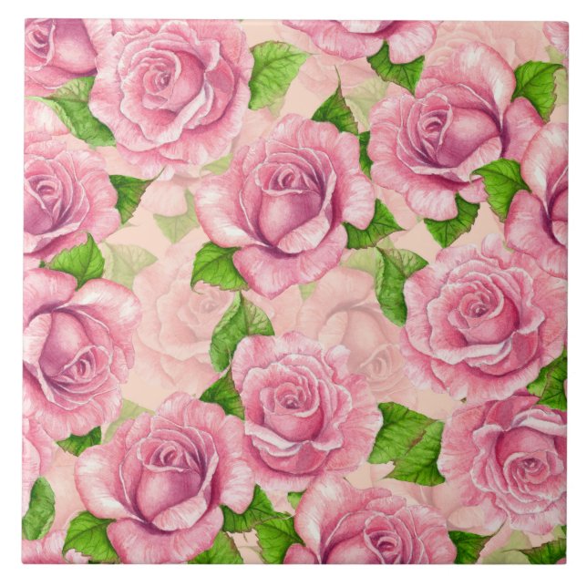 Carreau Motif rose d'aquarelle rose (Devant)