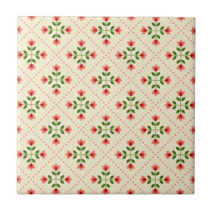 Carreau Motif rose et vert floral d'art populaire