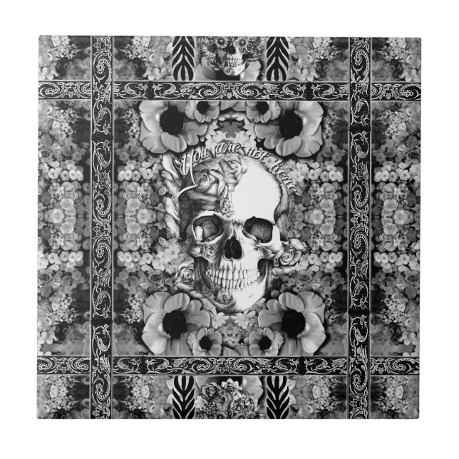 Carreau Motif rose fleuri de crâne (Devant)